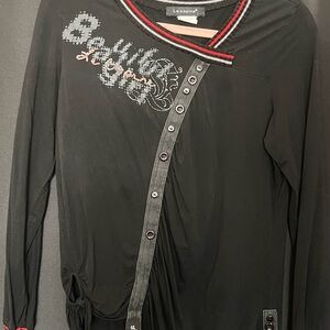 Lacoste Black Long Sleeve Top with Red Accents